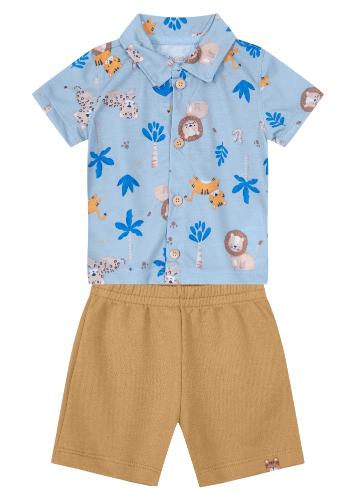 Conjunto bebê menino Camisa social em Meia Malha e Bermuda Moletinho Brandili es