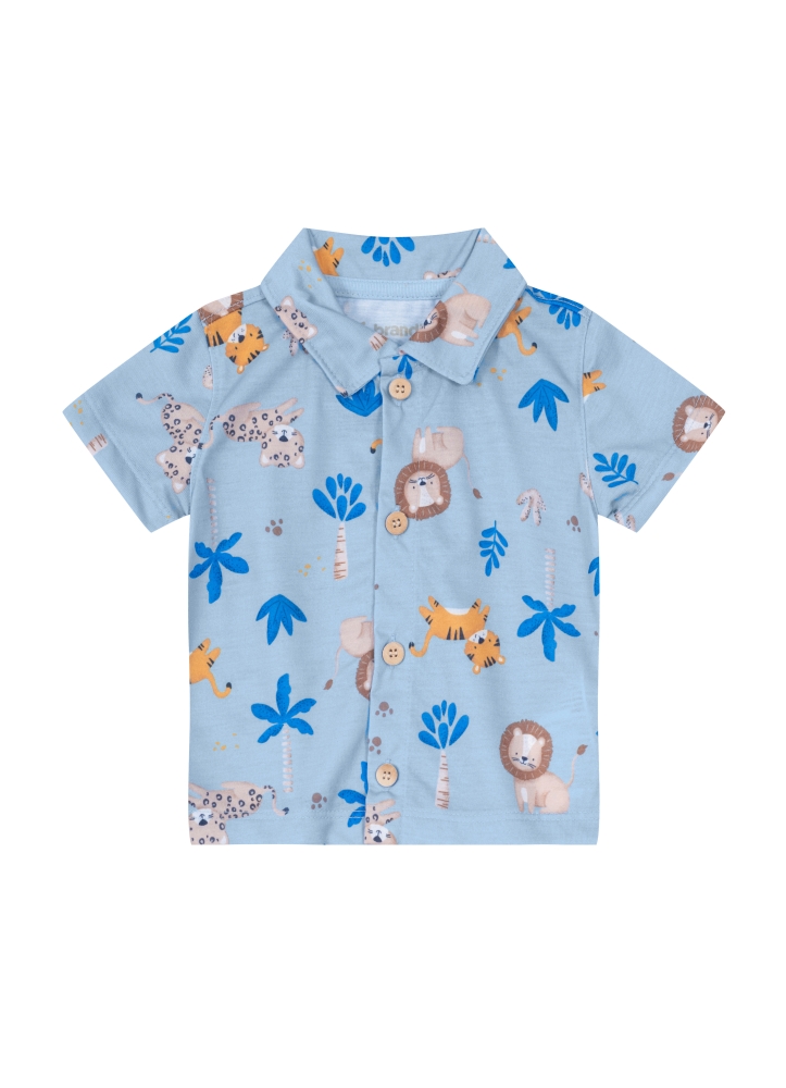 Conjunto bebê menino Camisa social em Meia Malha e Bermuda Moletinho Brandili es