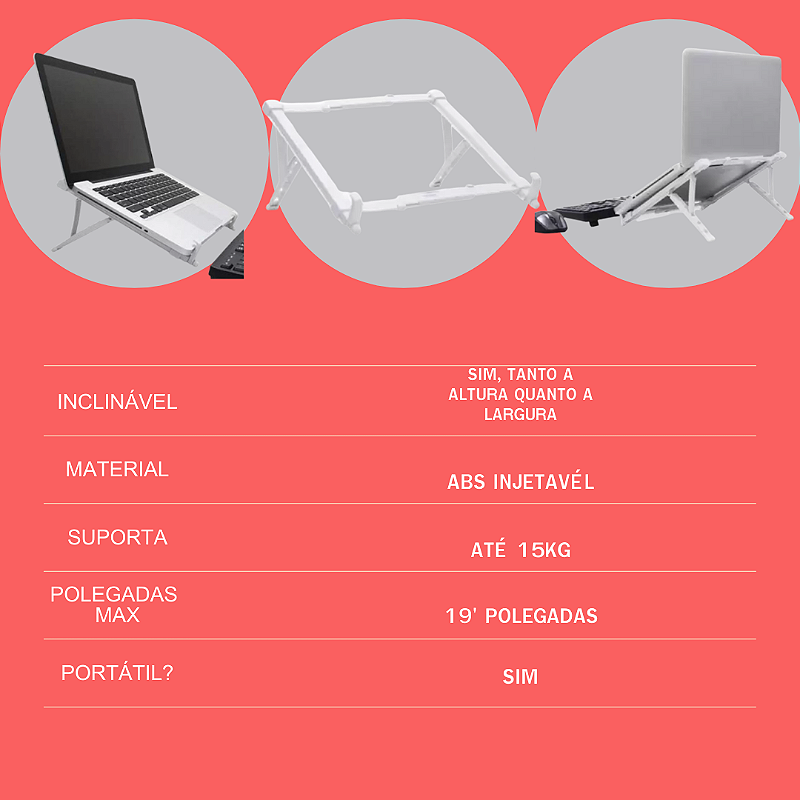 Suporte de Notebook Reliza Branco 6 regulagens