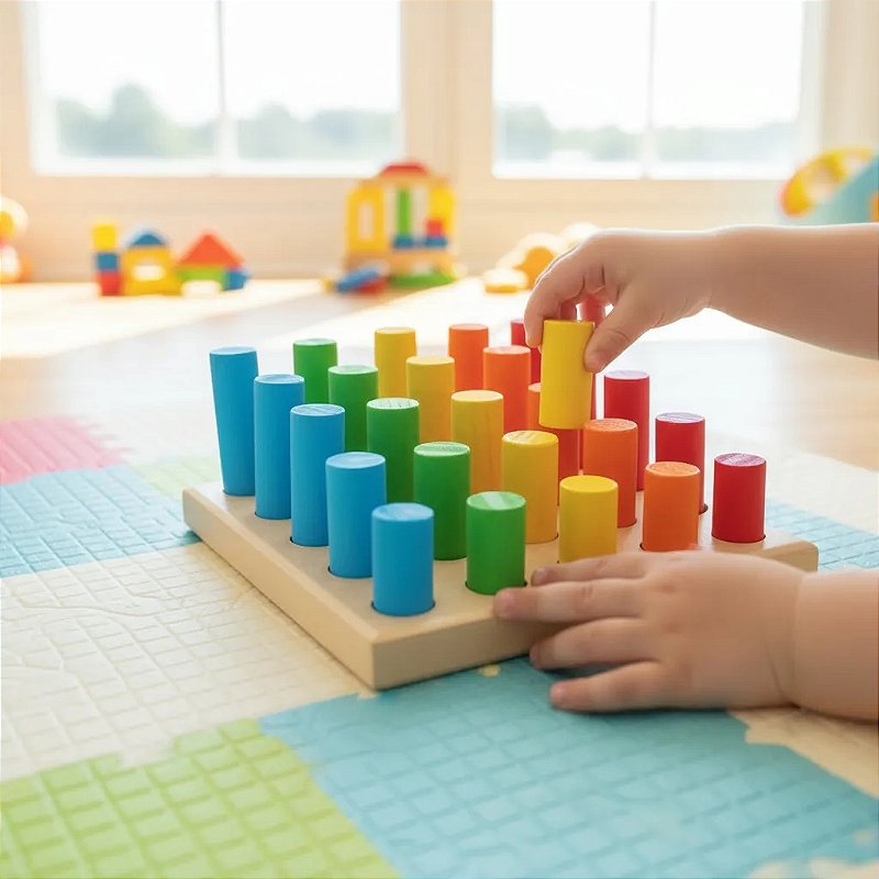 Pinos de Encaixe Brinquedo Educativo Infantil em Madeira Pedagógico