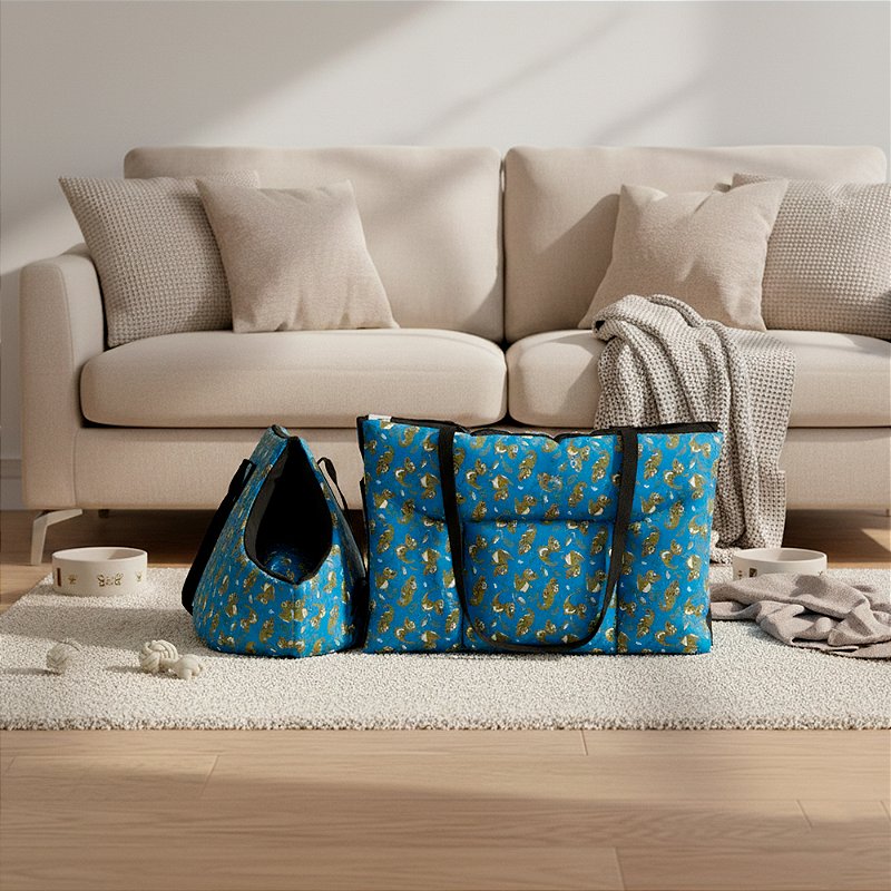 Kit Transporte Bolsa Colchonete Impermeável Top Cor:Dino Azul