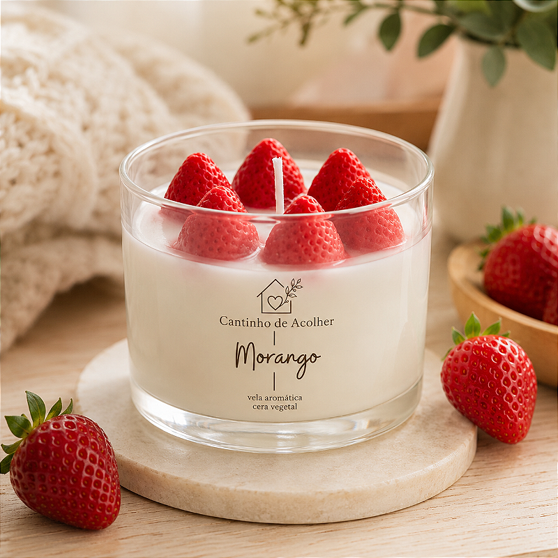Morango com Chantilly | Vela Aromática de Cera de Coco 120g Cantinho de Acolher Criandê