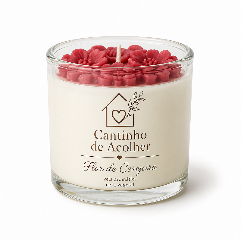 Flor de Cerejeira | Vela Aromática 120g com Flor em Cera Cantinho de Acolher Criandê