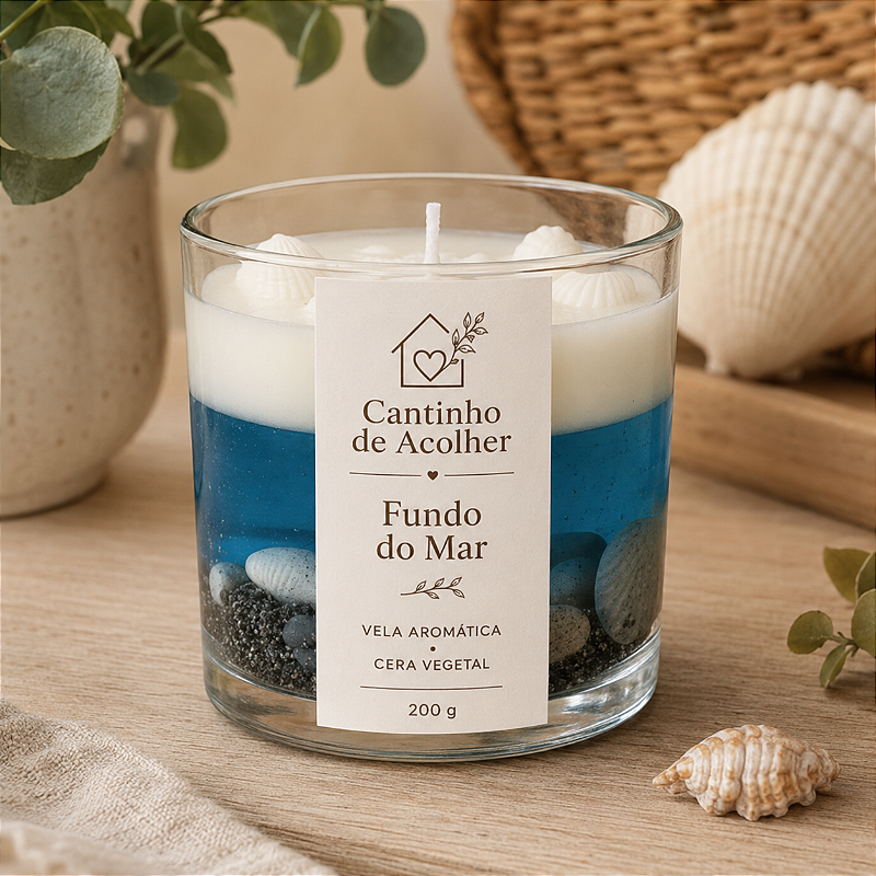 Fundo do Mar | Vela Aromática em Gel 200g com Detalhes Marinhos Cantinho de Acolher Criandê