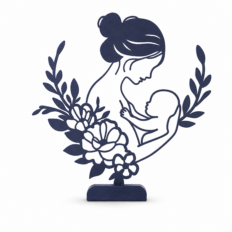 Criandê | Escultura Vazada Mãe e Bebê Entre Flores