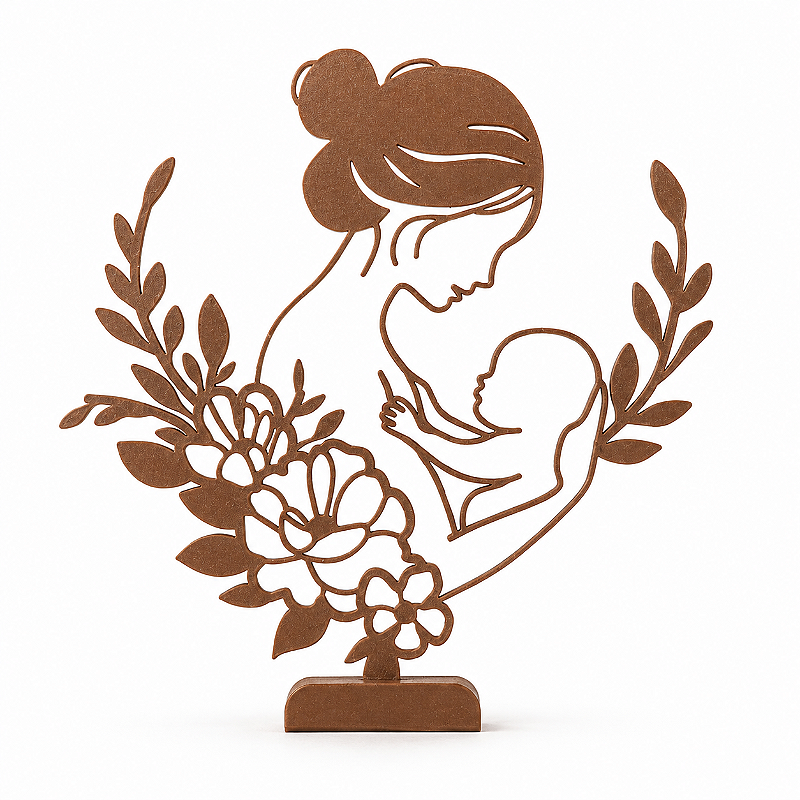 Criandê | Escultura Vazada Mãe e Bebê Entre Flores