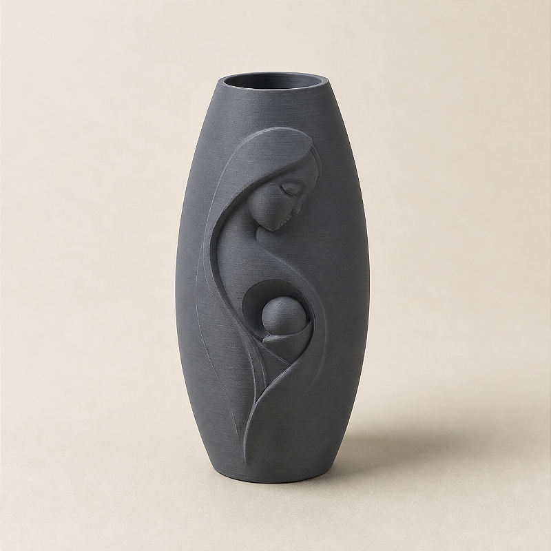 Vaso Decorativo Criandê com Relevo de Mãe e Filho para Dia das Mães