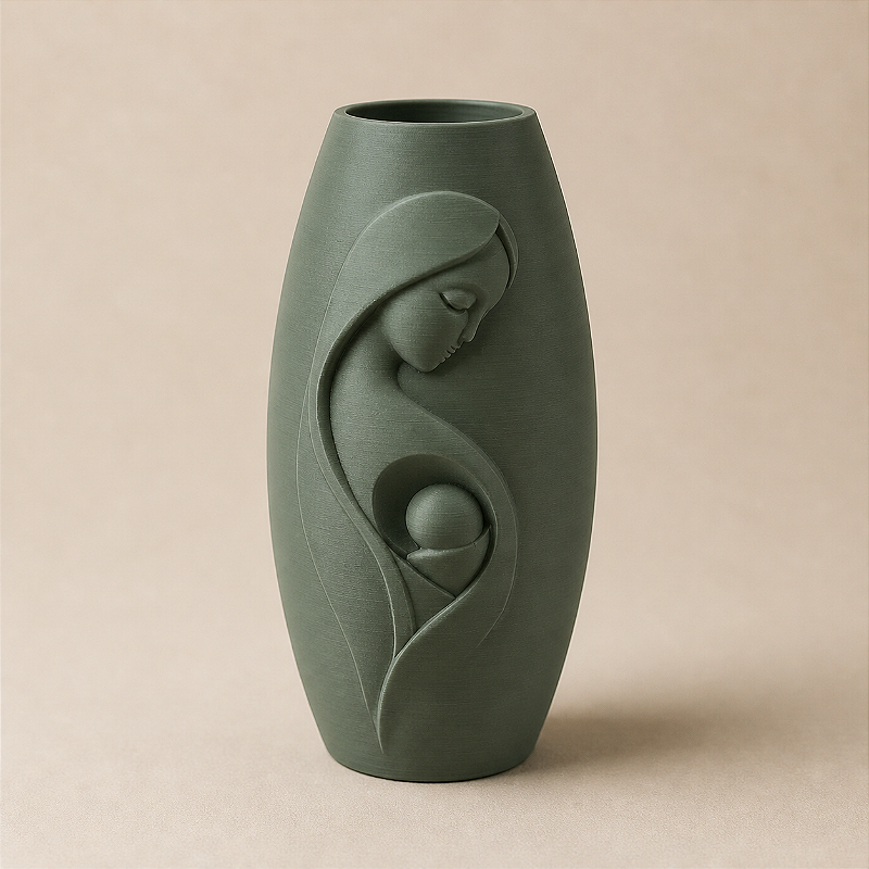 Vaso Decorativo Criandê com Relevo de Mãe e Filho para Dia das Mães