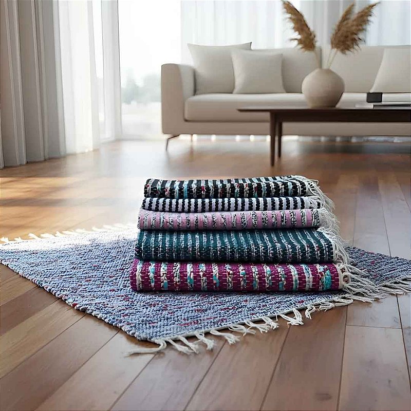 Tapete Artesanal Zebrinha 45x80 cm – KIT 5 unidades (Cores Sortidas)
