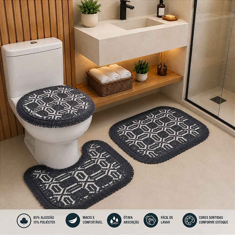 Kit de Banheiro 3 Peças em Algodão – Cores Sortidas