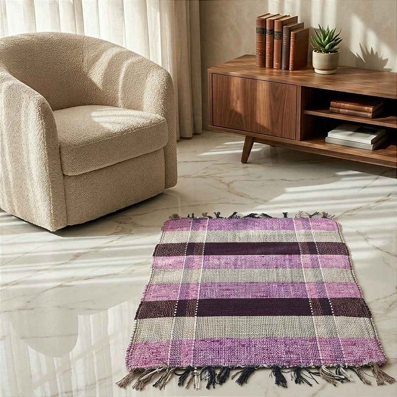 Tapete Artesanal Xadrez Mini 40x60 cm – kIT 2 unidades (Cores Sortidas)