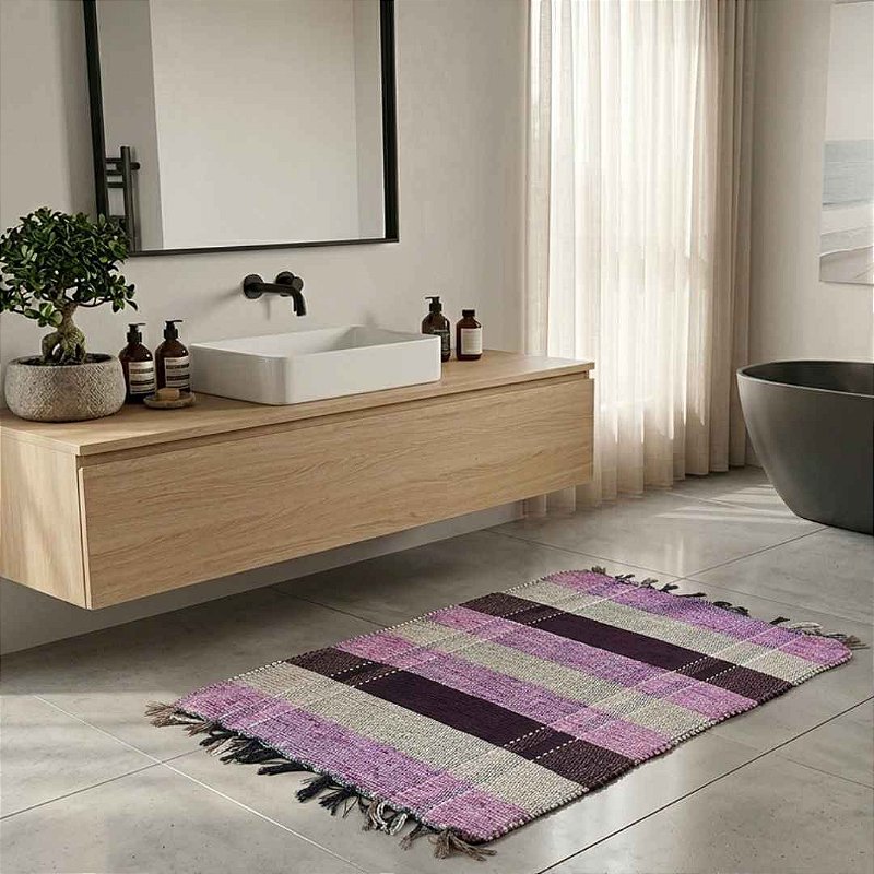 Tapete Artesanal Xadrez Mini 40x60 cm – kIT 6 unidades (Cores Sortidas)