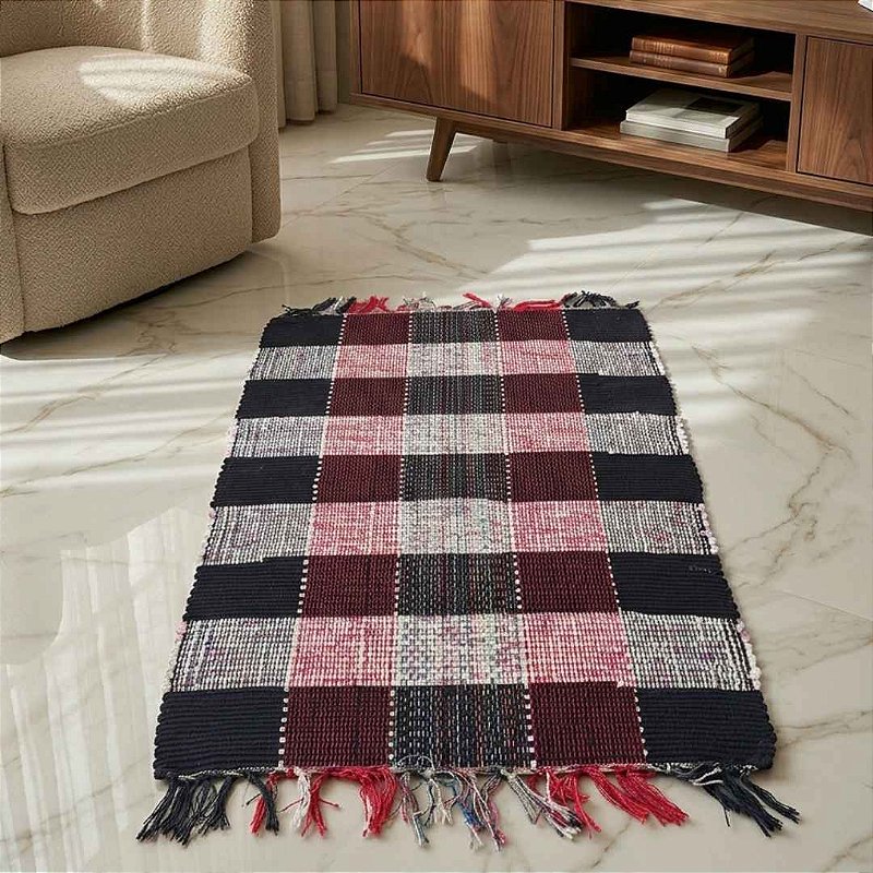 Tapete Artesanal Xadrez Mini 40x60 cm – kIT 6 unidades (Cores Sortidas)