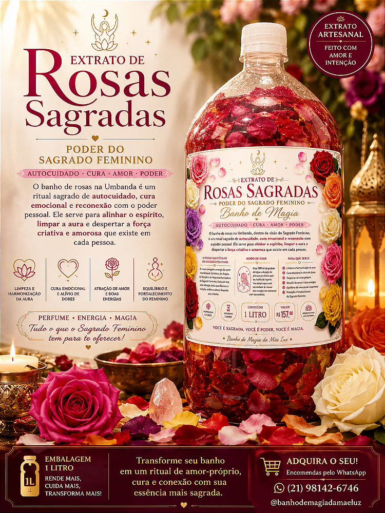 Extrato de Rosas Sagradas para Banhos Ritualísticos