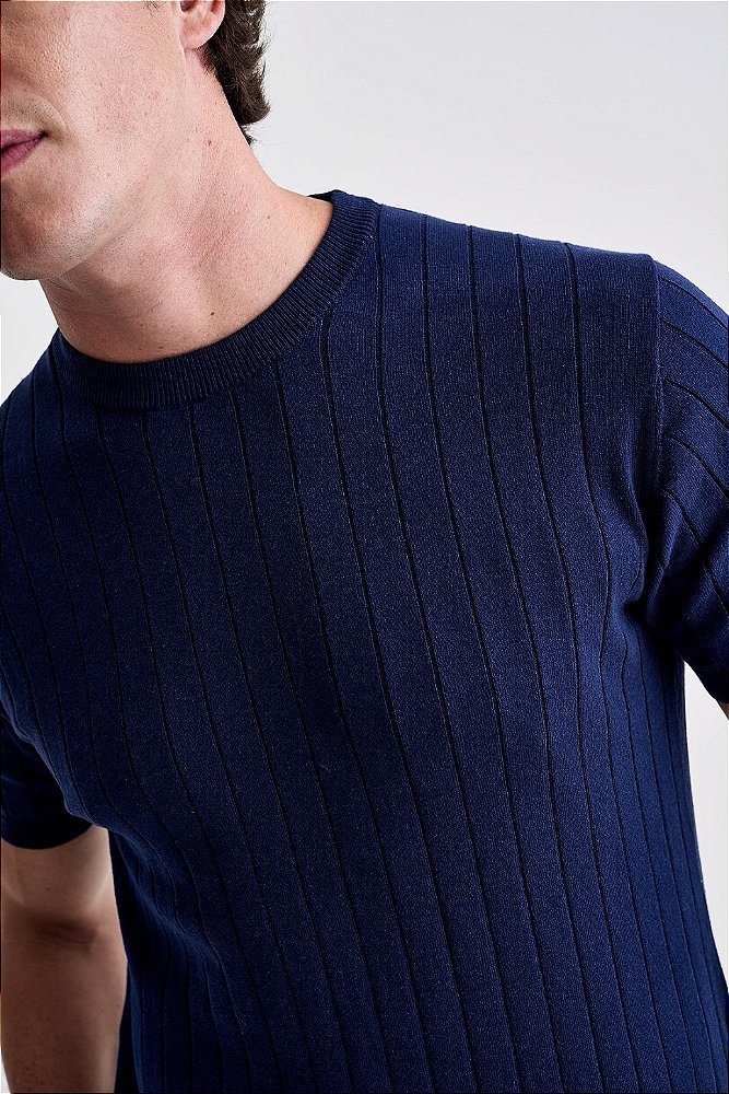 Camiseta Tricot Canelada - Marinho