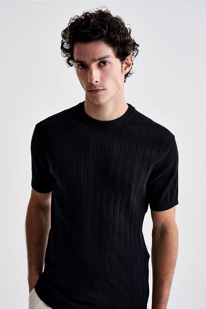 Camiseta Tricot Canelada - Preto