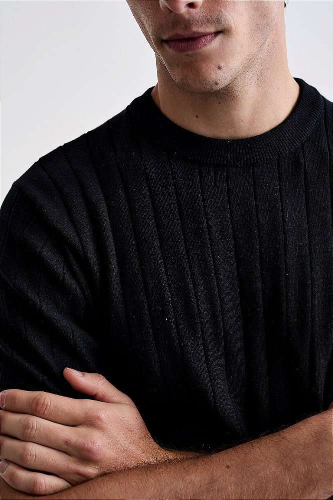 Camiseta Tricot Canelada - Preto