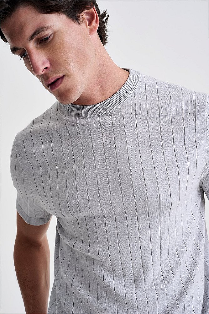 Camiseta Tricot Canelada - Cinza