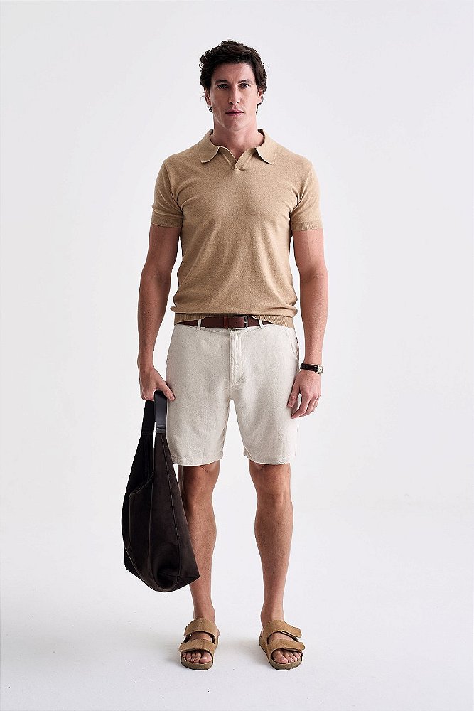 Polo Tricot Gola V - Bege