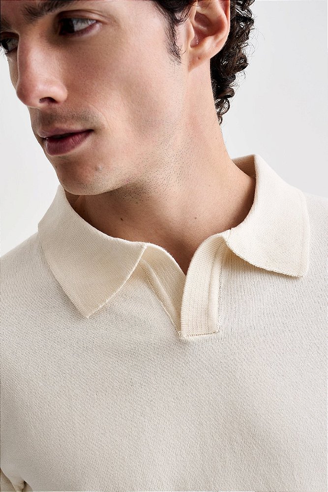 Polo Tricot Gola V - Off White