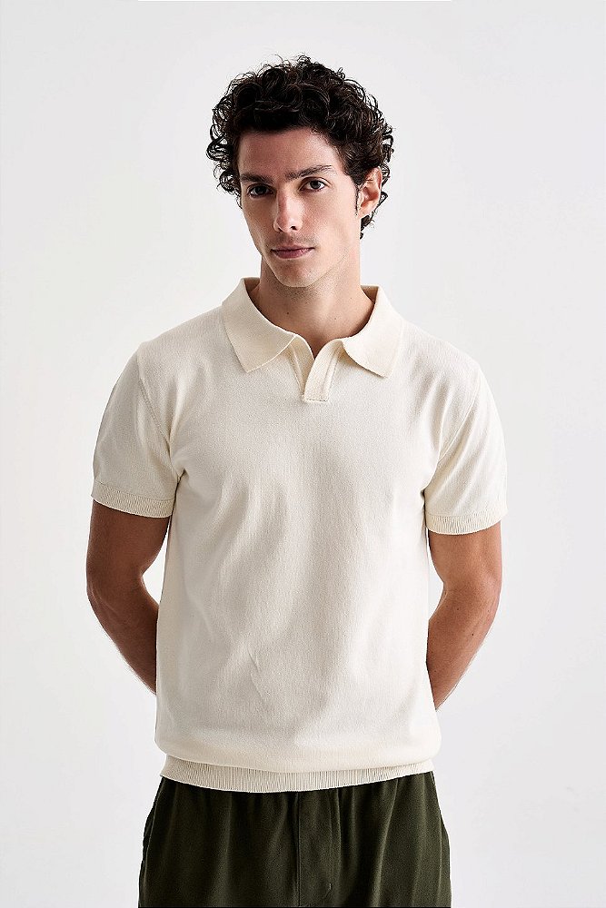 Polo Tricot Gola V - Off White