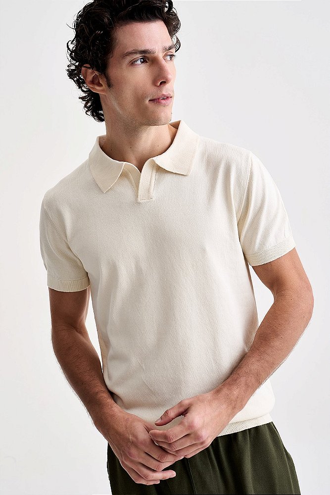 Polo Tricot Gola V - Off White