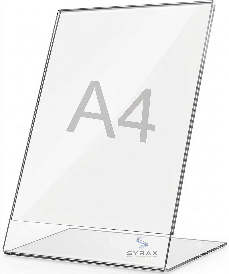 Display Acrílico A4 30x21cm de Mesa Tipo L Vertical