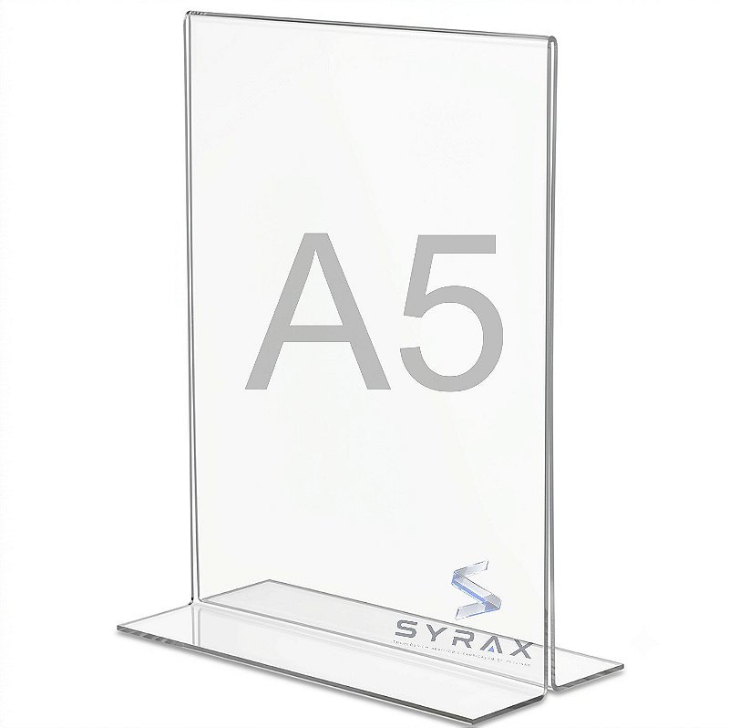 Display Acrílico A5 21x15cm de Mesa Tipo T Vertical
