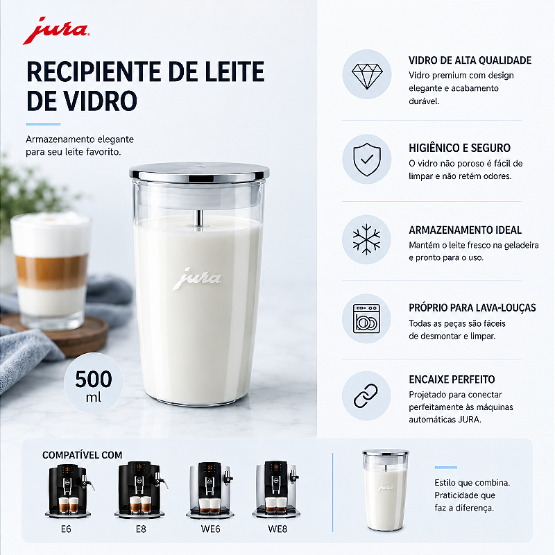 Recipiente De Leite Jura Vidro 500ml Para Cafeteiras Expresso