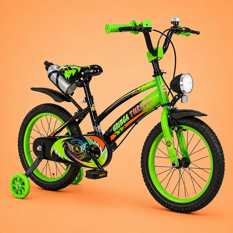 Bicicleta Infantil Aro 16 Old School Verde 4 a 8 Anos LED + Pneu Grosso + Farol