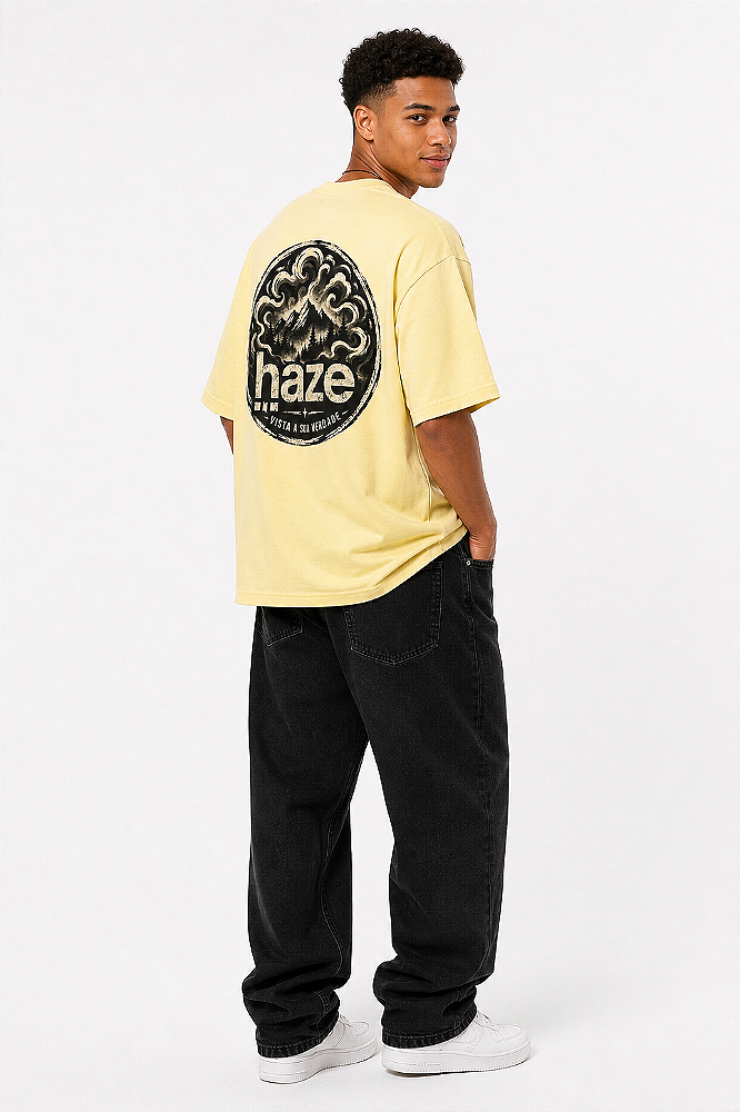 Camiseta Oversized Masculina Amarela Estampada Haze
