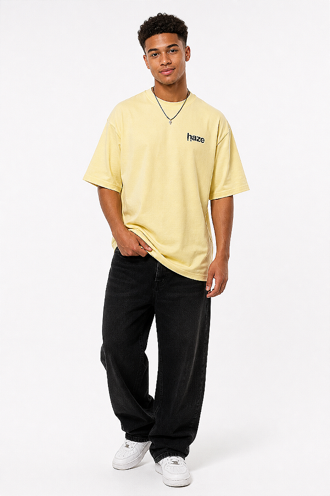 Camiseta Oversized Masculina Amarela Estampada Haze