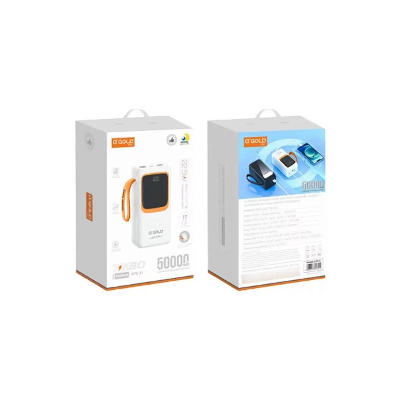 Power Bank Portátil A'Gold 50000mAh Turbo 22.5W 6 Portas