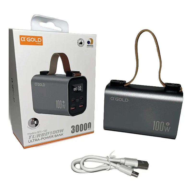 Carregador Portátil A’gold Pro BTE-102 Power Bank 30.000mAh Turbo