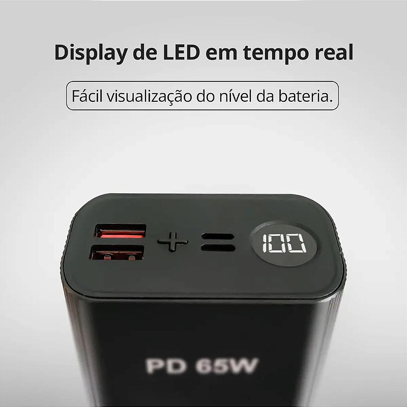 Carregador Portátil Power Bank Peining WUP-985 30000mAh USB-C Rápido PD 65W