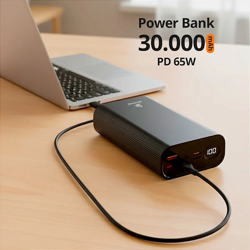 Carregador Portátil Power Bank Peining WUP-985 30000mAh USB-C Rápido PD 65W