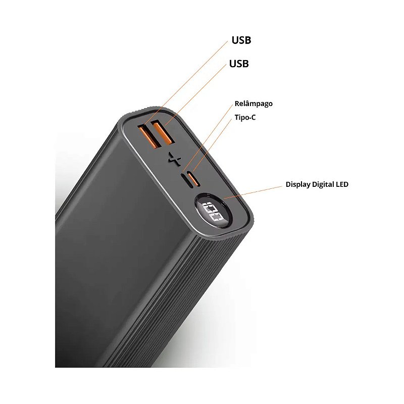 Carregador Portátil Power Bank Peining WUP-985 30000mAh USB-C Rápido PD 65W
