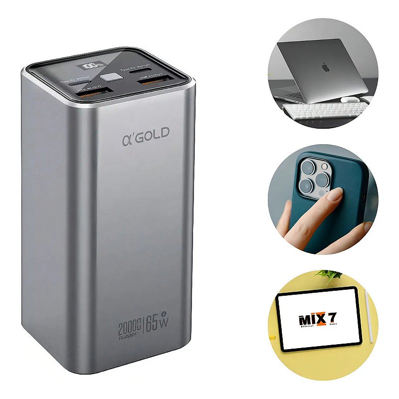 Power Bank A'Gold BTE92 20000mAh 65W Turbo USB-C Azul Quick Charge PD