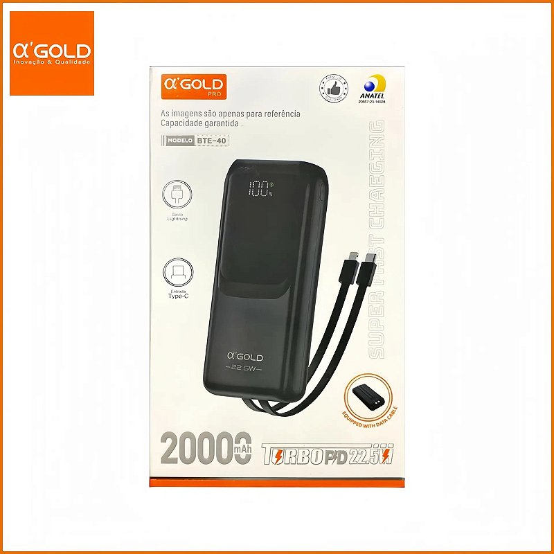 Carregador Portátil A’Gold Pro BTE-41 20000mah Turbo 22,5w Powerbank Universal