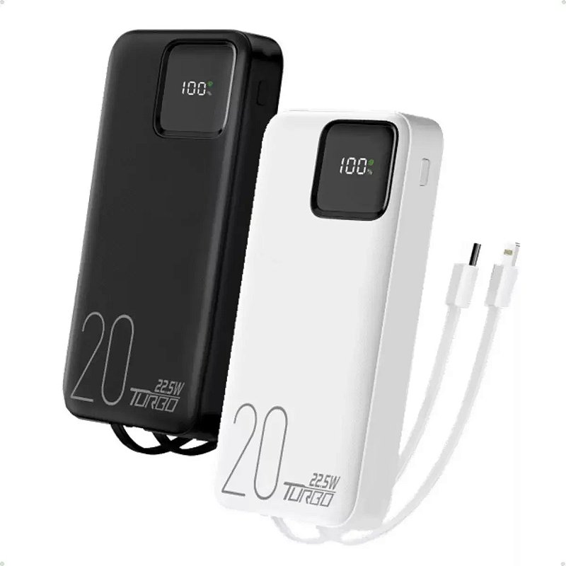 Carregador Power Bank Turbo 22.5W Portátil 20000mAh Universal Saída 2 Cabos Tipo-C E Lightning Espada BTE-37E