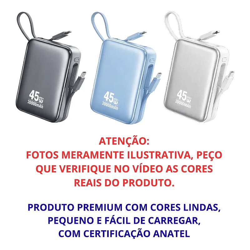Power Bank A’Gold Pro BTE-106 20.000mAh Rápido Portátil 45W Display Carregador