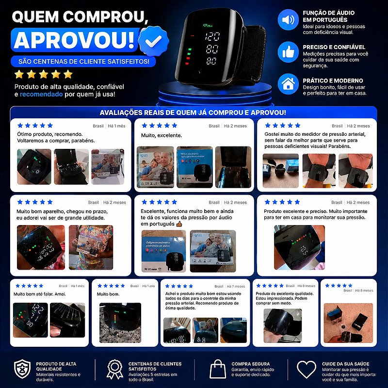 Aparelho Medidor De Pressão Digital Pulso Recarregável USB-C Intelli System Rohs