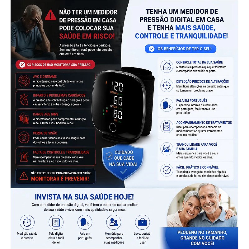 Aparelho Medidor De Pressão Digital Pulso Recarregável USB-C Intelli System Rohs
