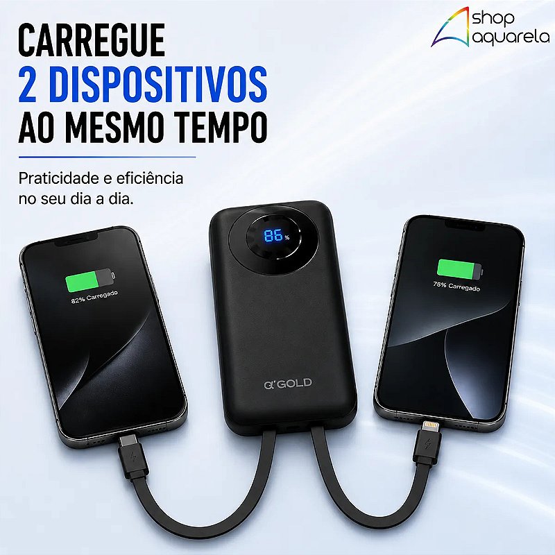 Power Bank Rápido Carregador Portátil A’Gold Pro BTE08A 10000mah Com 2 Cabos 3.1A