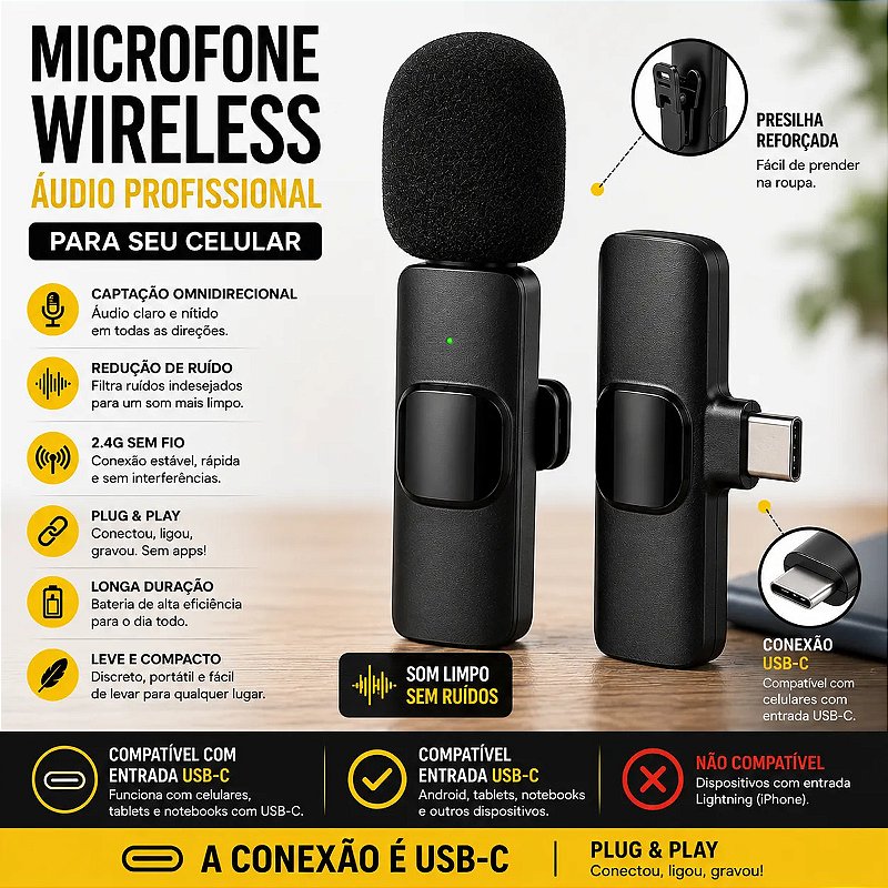 Microfone de Lapela Sem Fio Peining PEI-MKF07