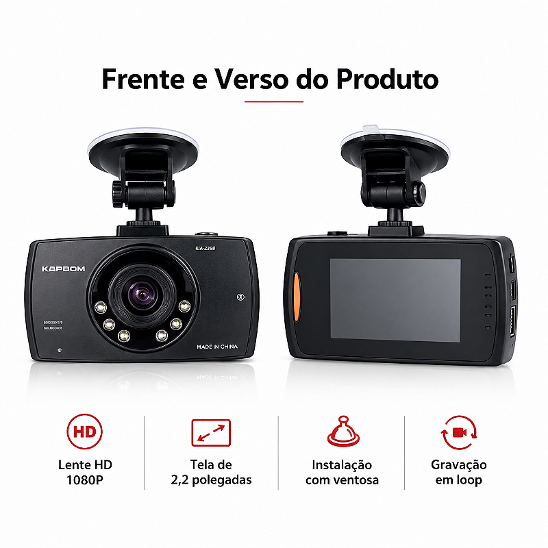 Câmera Veicular Kapbom KA-2398 Full HD 1080p Com Visão Noturna