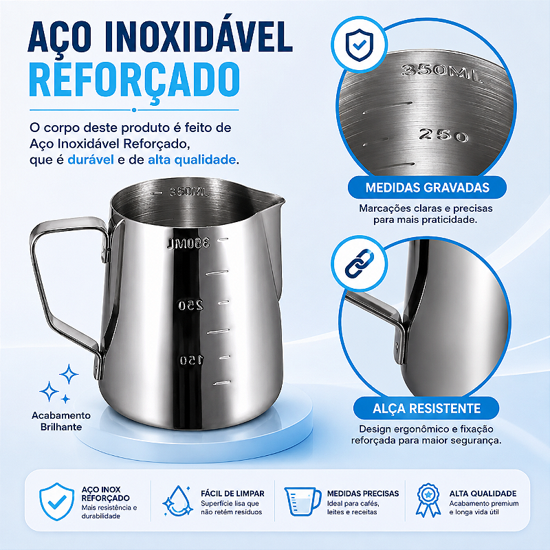 Jarra Leiteira Top Chef Barista Pitcher Inox de 350ML para Latte Art