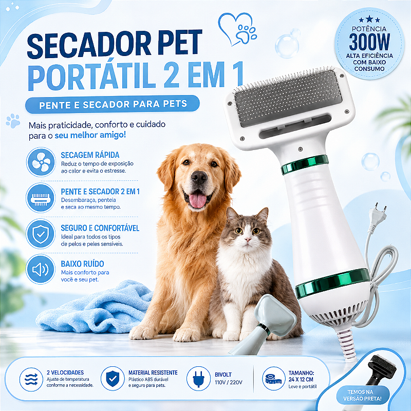 Secador De Cachorro 110V Pente Soprador Banho Pet Gato 2 Em1 ANJGG