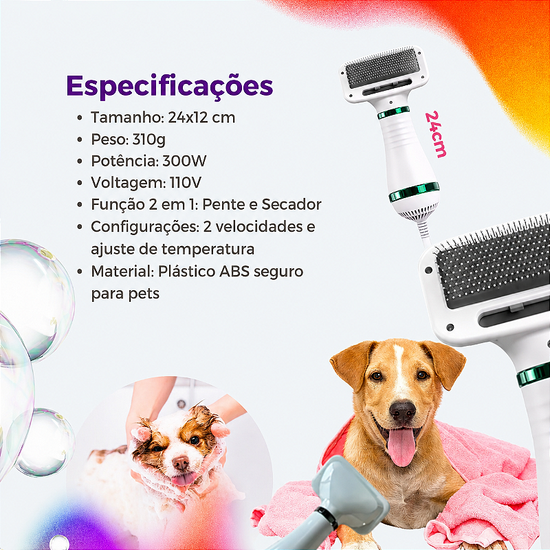 Secador De Cachorro 110V Pente Soprador Banho Pet Gato 2 Em1 ANJGG