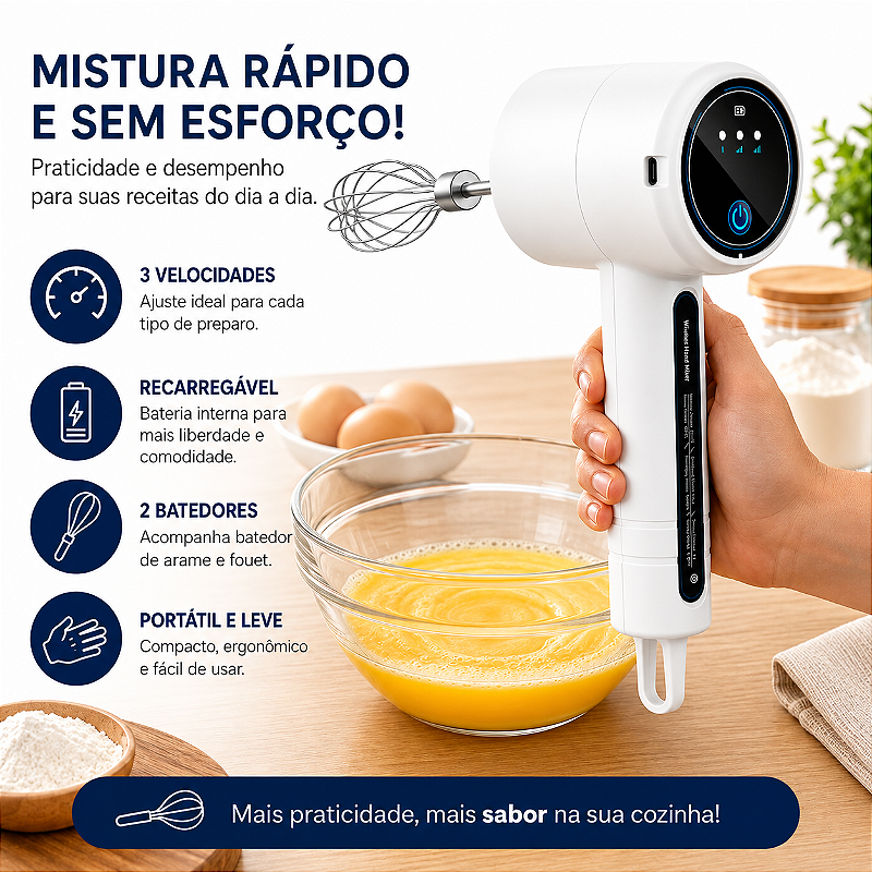 Batedor De Ovos Portátil Moderno Mixer Mistura Recarregável BTOP BP-6011